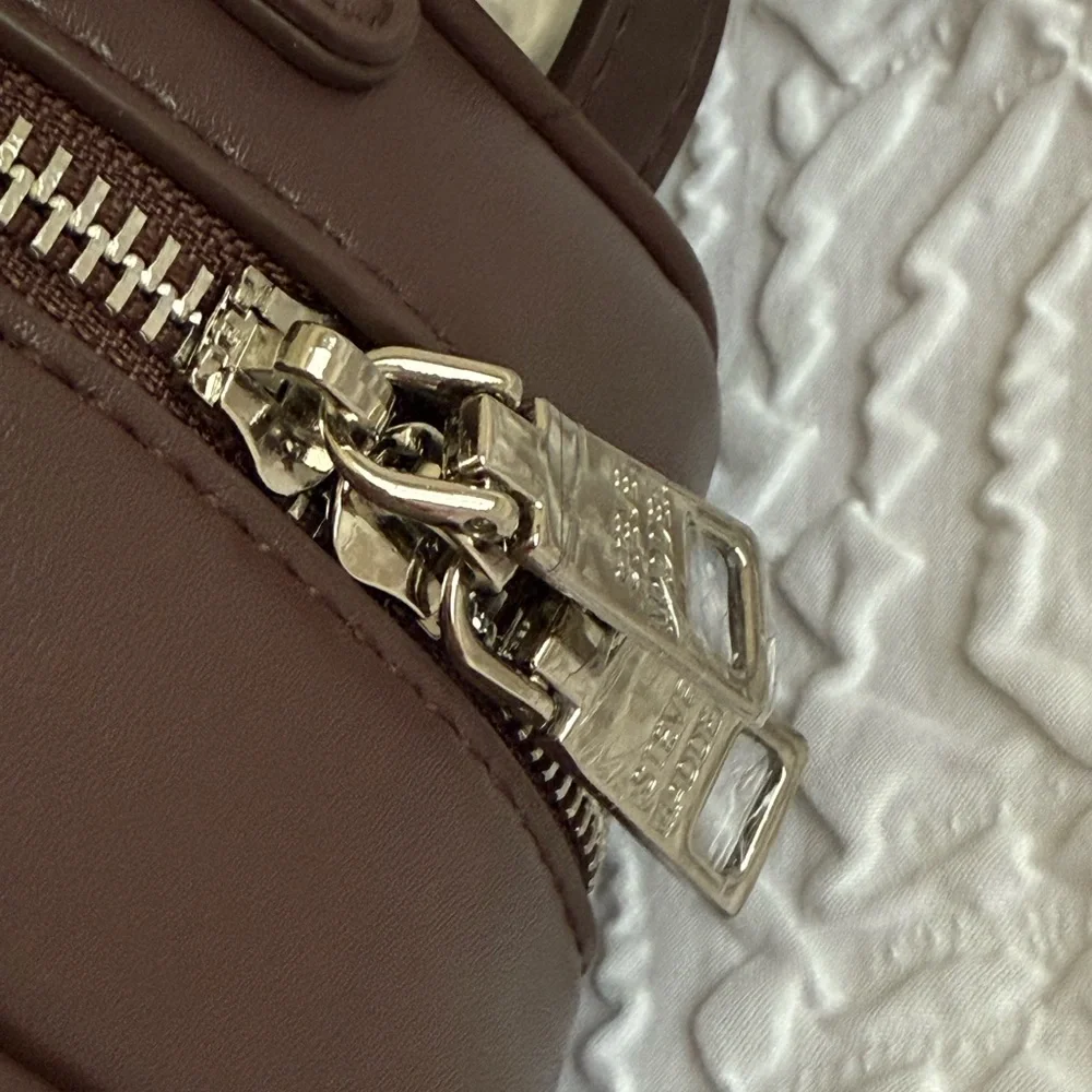 Steve Madden Chocolate Brown Crossbody Bag with Orange Micro-Bag Charm
